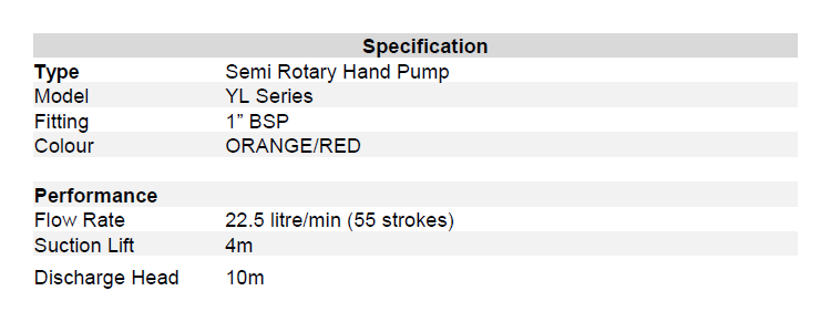 Hand Rotary Pump (K Series) Spec