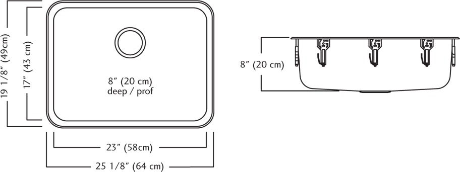 Kindred Kitchen Sink QS1925-8 Single Bowl Specs